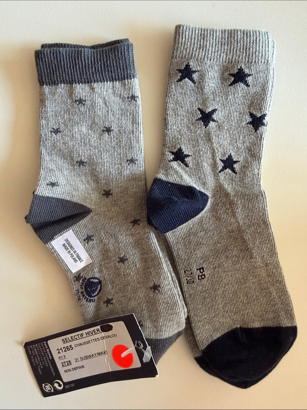Petit bateau Gray Star Pattern kids Crew Socks - Pack of 2 NEW